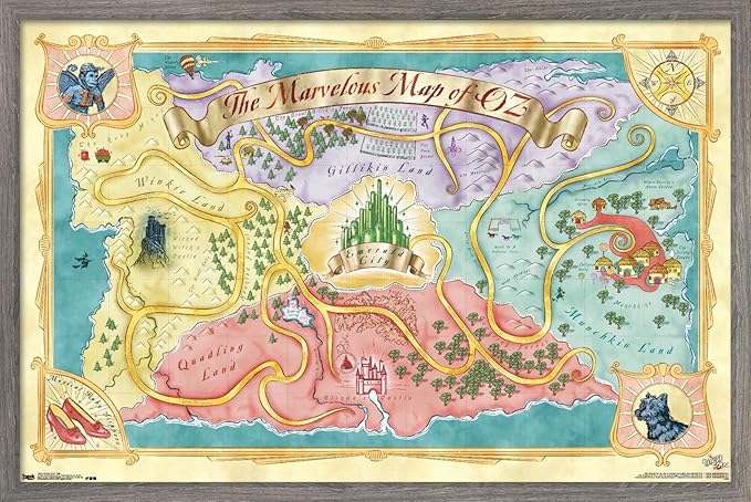 The Wizard Of Oz - Map Wall Poster, 22.4L" x 14.7W", Barnwood Framed Version