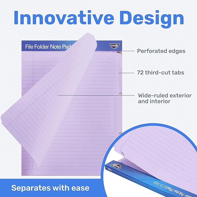 Find It File Folder Notepad - Pack of 36-9.5 x 12.5 Inch Notebook Organizer Folders for Filing, Document, and Clipboard Organization - Lavender