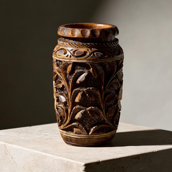 Craft Trade Hand Carved Wood Pen Holder for Desk Organizer for Home School Office Supplies Pencil Cup Pot Storage Box Suitable for Stationery - Natural Wood
