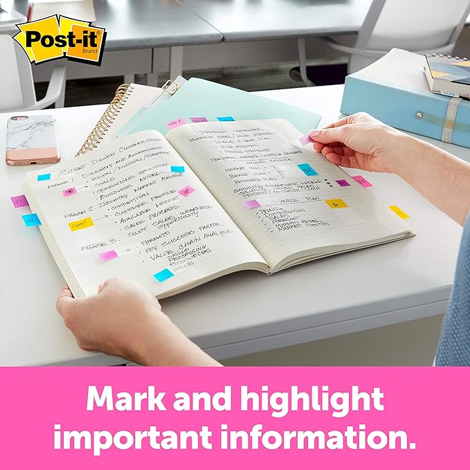 Post-it Flags, 60/On-The-Go Dispenser, .94 in Wide, Alternating Electric Glow Collection (680-EG-ALT) (Pack of 2)