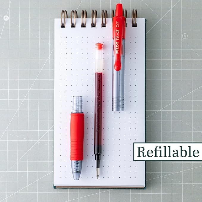 Pilot G2 Premium Gel Roller Pens, Fine Point 0.7 mm, Red Pens, Pack of 4 - Ideal for School, Journaling & Office Writing