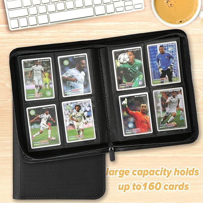 Trading Card Binder 4 Pocket, GERMUN PU Cover Card Binder for 160 Cards, Premium Trading Card Holder Folders, Double Sided Pocket Card Album for MTG, TCG (Black)