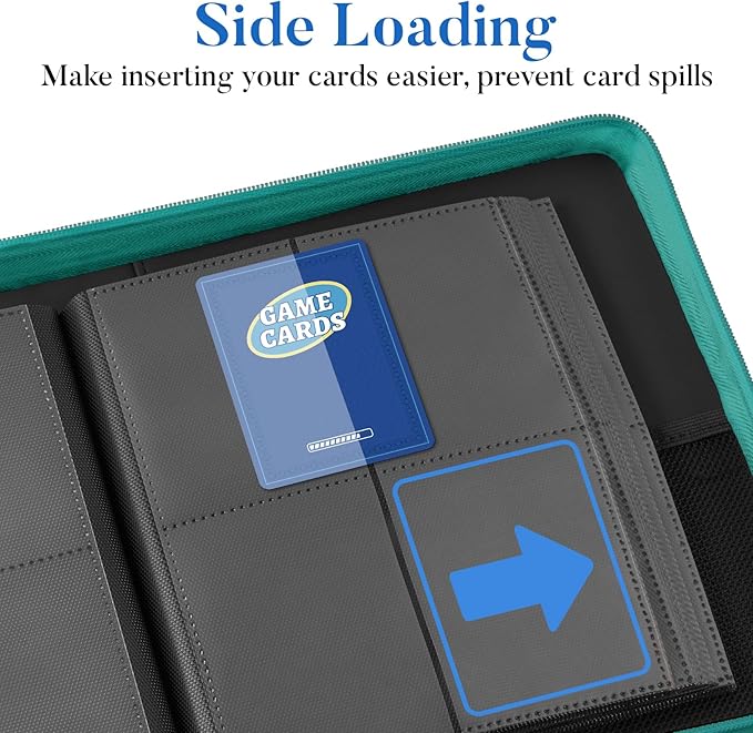 Premium 4 Pocket Zip Card Binder, Trading Card Binder for 320 Cards, Portable PU Card Collection Binder, Collector Card Album Folder for Game & Sports Cards (Turquoise)