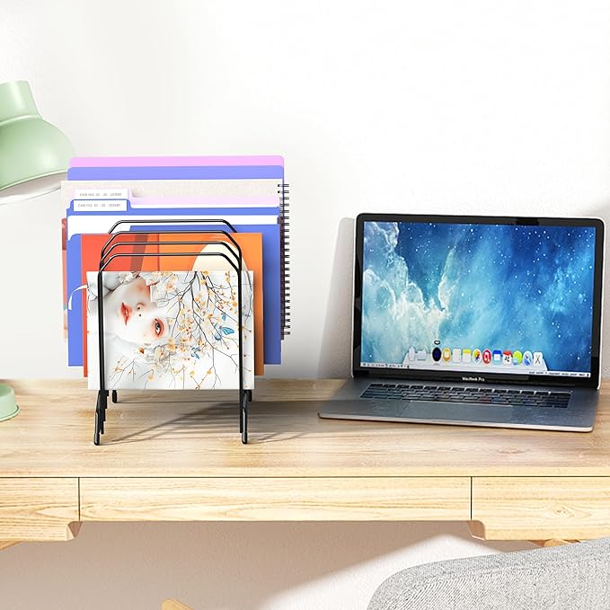 Incline Metal Desk Magazine Folder Holder, Sorter Desk File Organizer with 8-Section Vertical Compartments Rack File Organizer for Office, Home, School (2 Pack)