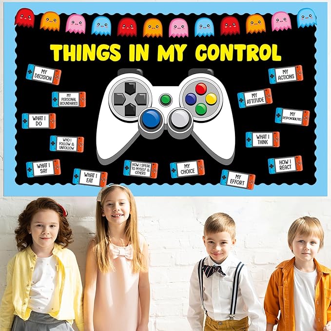 Video Game Theme Classroom Bulletin Board Decorations Set Growth Mindset Mental Health Inspirational Cutouts for School Students Teachers Chalkboard Things in My Control Theme Wall Decor