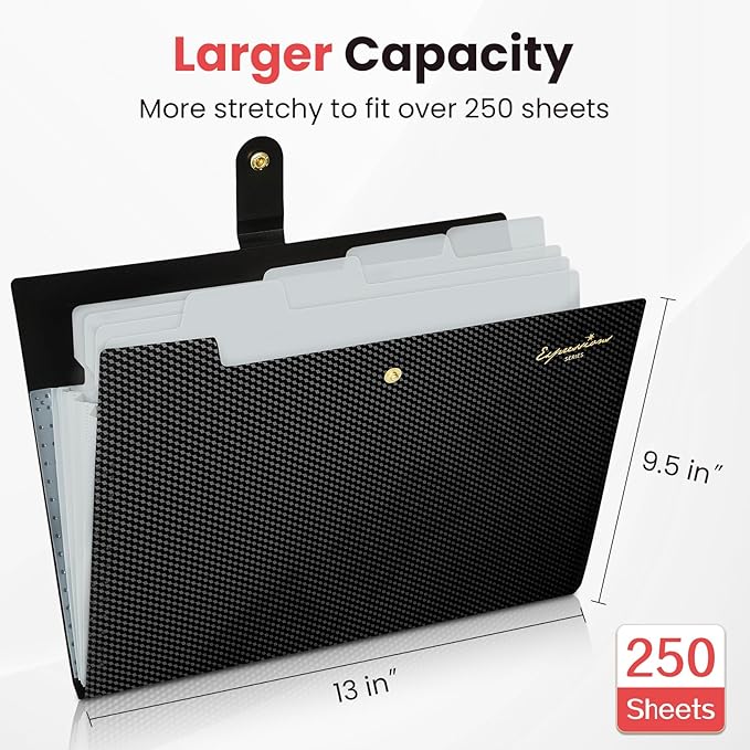 Sooez Accordion File Organizer, Letter Size Expanding File Folder with Labels, 5 Pocket Folders for Document, Portable Paper Bill Receipt Organizer for Home School Office Supplies, A4 Size, Grey