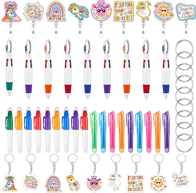 Henoyso 54 Pcs Nurse Badge Reel Pens Mini Highlighter Pens Bulk Nursing Week Appreciation Gifts Badge Accessories Retractable for Cna Medical Assistant Christmas Women (Glitter)
