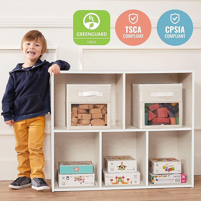 ECR4Kids Streamline 5-Compartment Single-Sided Storage Cabinet, 30in, Kids Furniture, White Wash