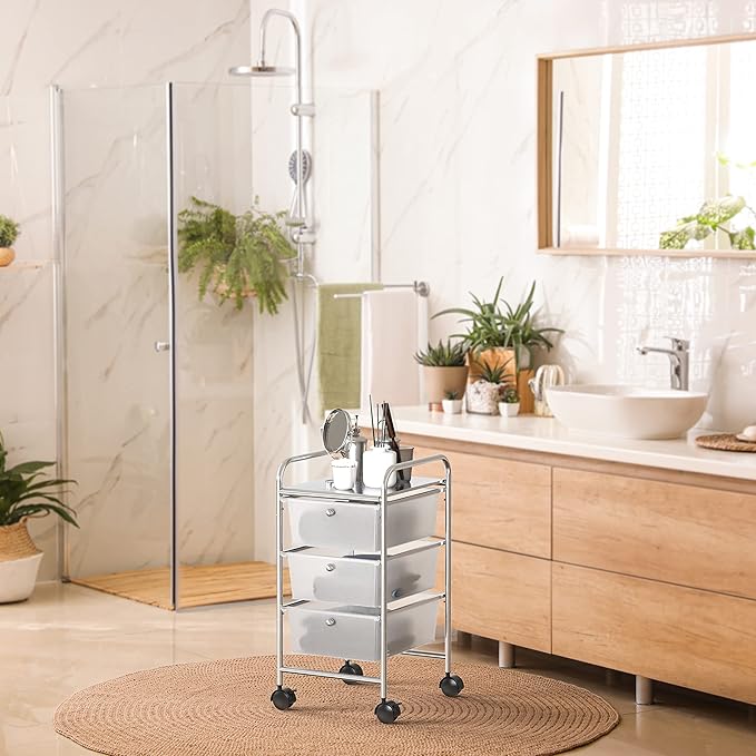 Simple Houseware Utility Cart with 3 Drawers Rolling Storage Art Craft Organizer, Chrome