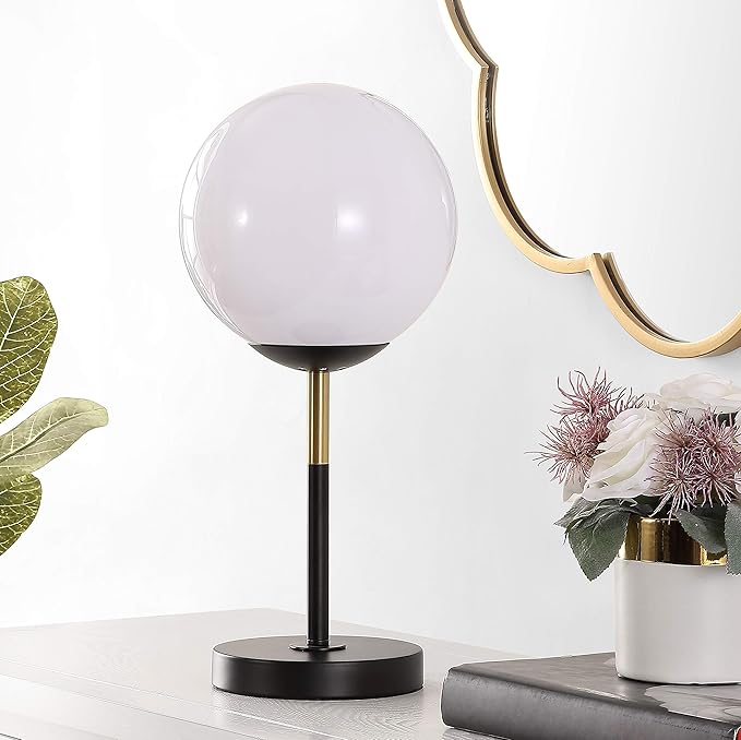 SAFAVIEH Lighting Collection Gemini Mid-Century Modern Black Globe 17-inch Bedroom Living Room Home Office Desk Nightstand Table Lamp (LED Bulb Included)
