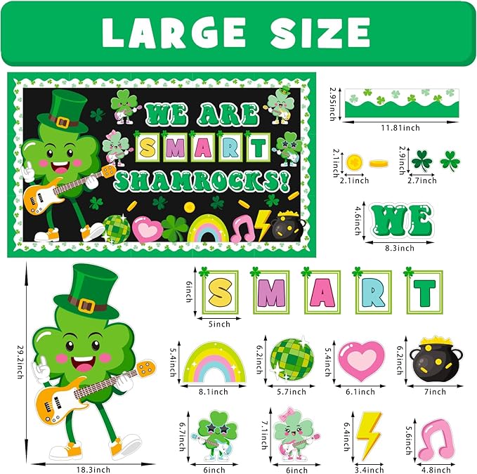 St. Patrick's Day Bulletin Board Decoration Set, March Sham Rocking Classroom Decorations Lucky Shamrock Music Note Rainbow Cutouts Irish Holiday Library School Home Window Wall Door Decor for Teacher