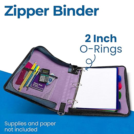 Case-it Classic Zipper Binder | 2-Inch O-Rings, 350 Sheet Capacity, Multiple Storage Pockets & Shoulder Strap | School & Office Organizer | D-251 Lavender
