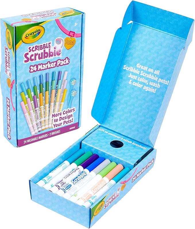 Crayola Scribble Scrubbie Pets Marker Refill & Expansion Set - 24 Washable Markers For Kids, Stocking Stuffers for Kids, Christmas Gifts For Girls & Boys [Amazon Exclusive]