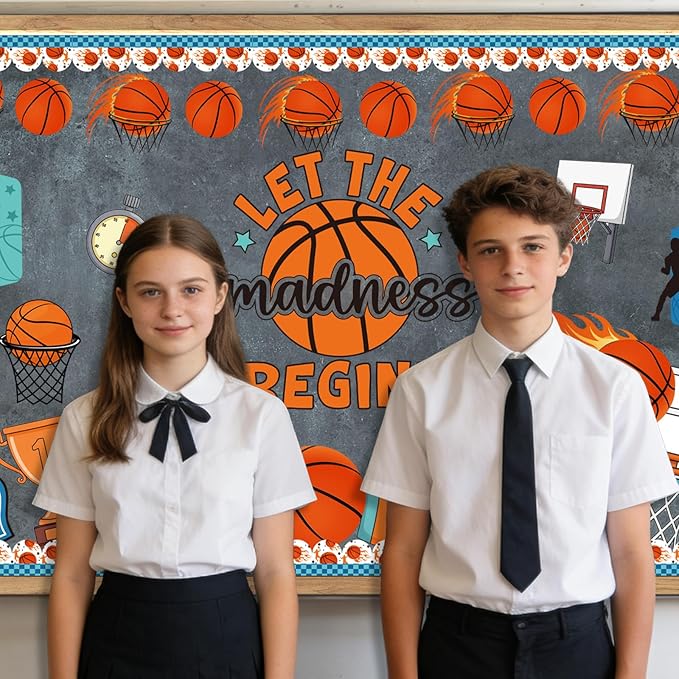 Basketball Bulletin Board Decorations - Sports Classroom Decorations, Basketball Game Paper Cutouts Set for Chalkboard, School Office Wall Background Decor Supplies