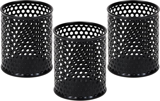 Mind Reader Metal Pen Cups, Mesh Pencil Holders, Desktop Organizer Set, Metal, Set of 3, Black
