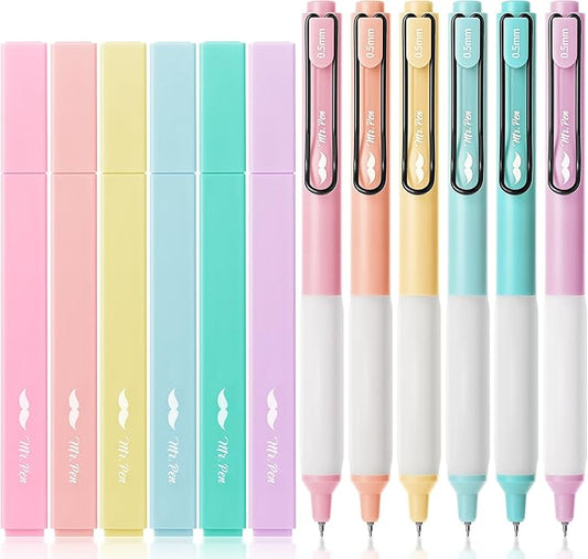 Mr. Pen Aesthetic Highlighters and Gel Pens, 12 Pack, Pastel Colors, No Bleed, Black Ink, Highlighter Pens, Gel Pens
