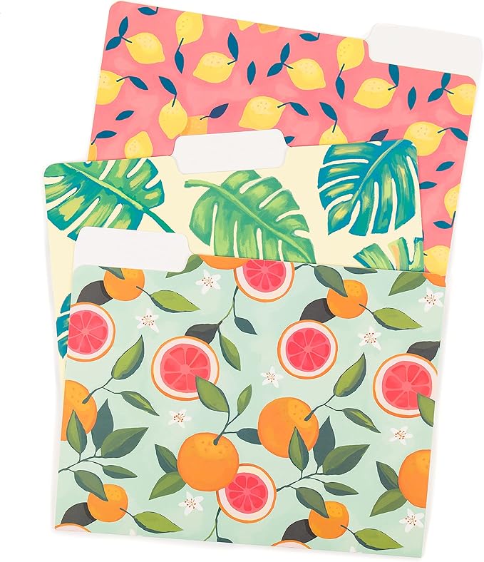 U Brands Fashion File Folders, 1/3-Cut Tabs in Assorted Positions, Letter Size, Office Supplies, 6 Count (Citrus Squeeze)