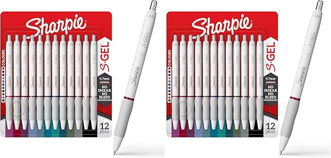 Sharpie S-Gel Pens,Fashion Barrel Gel Pens,Pearl White Body,Medium (0.7mm) Point,Bold Ink Colors,12 Count (Pack of 2)