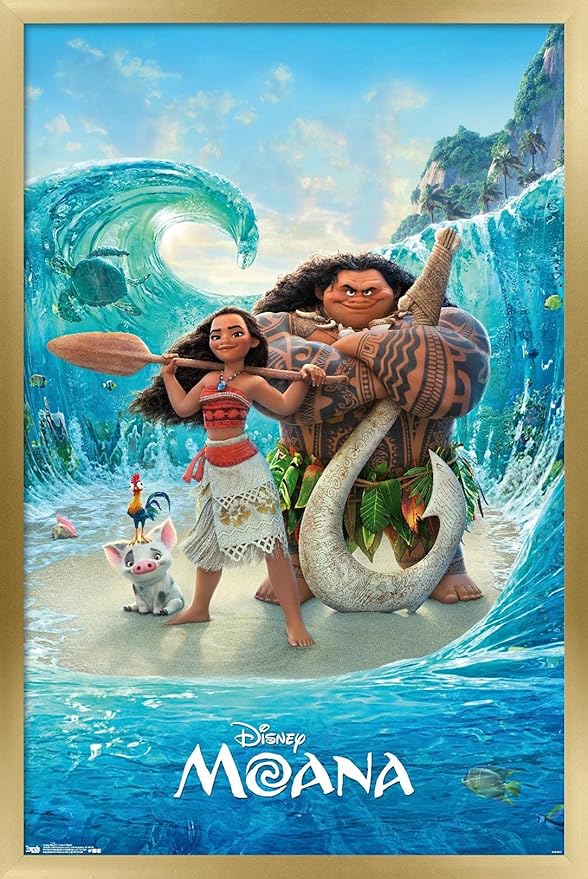 Disney Moana - Ocean Floor Wall Poster, 34L" x 22.4W", Gold Framed Version