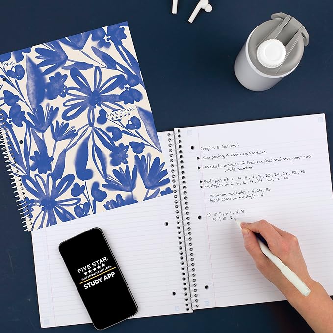 Five Star Spiral Notebook + Study App,1 Subject,College Ruled,8-1/2" x 11",80 Sheets,Fights Ink Bleed,Water Resistant Cover,Soft Petals (820331F-ECM),(Pack of 12)