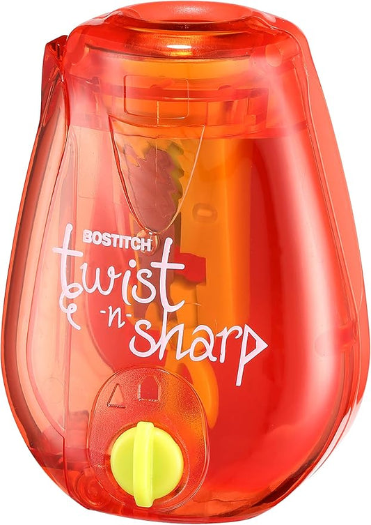 Bostitch Office Twist-n-Sharp Pencil Sharpener, for Kids & Colored Pencils, Assorted Colors (PS1-RED-EC)