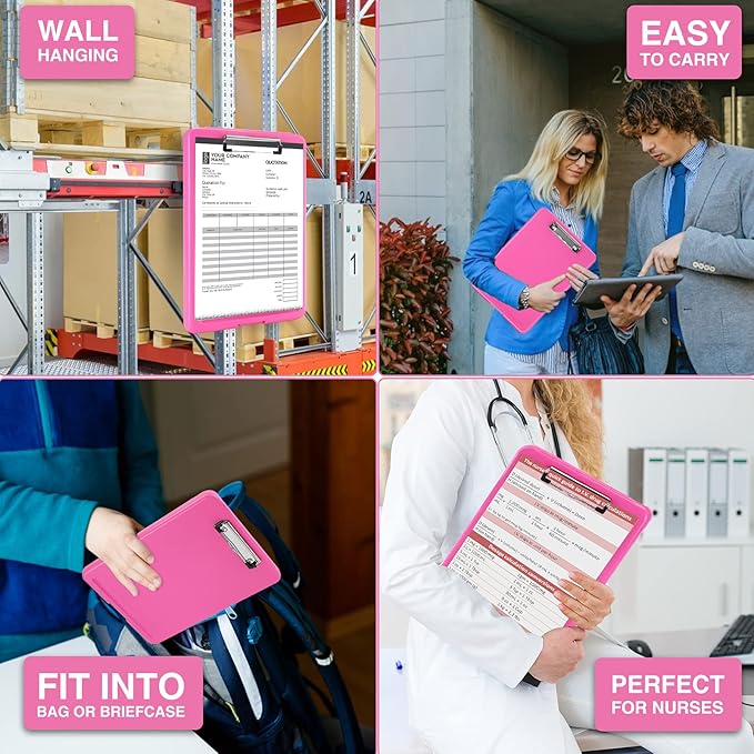 Sooez Clipboard with Storage, Plastic Storage Clipboards with Low Profile Clip, Nursing Clip Boards Foldable, Hanging Clipboard Case for Work, Teacher, Classroom Must Haves, Office School Supplies