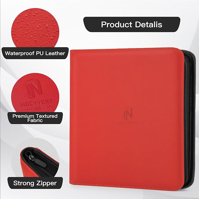 Premium Card Binder 12 Pocket for 720 Pockets Trading Card Binder, PU Zipper Card Collection Album, Book Holder for MTG, TCG, Game Cards, Sports Cards(Red)