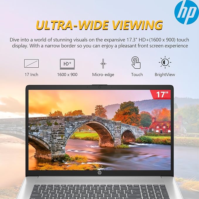 HP 17.3" Touchscreen Laptop PC Computer, 17 Inch HD+ Touch Screen Business Laptop Notebook, Windows 11 Pro, AMD Ryzen 5 (6-Cores), 16GB RAM 512GB SSD, 10-Key Number Pad, Copilot Key
