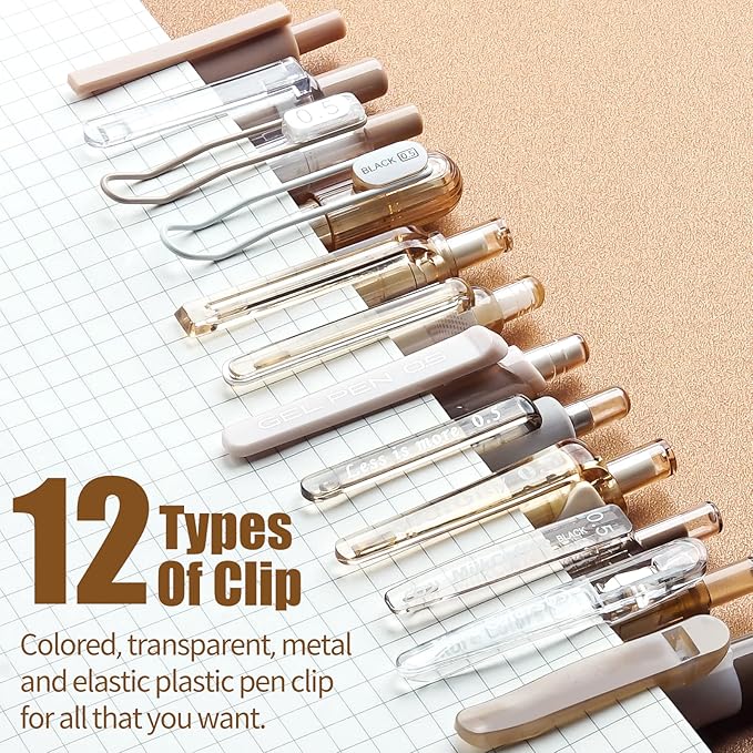 Four Candies Moor Series Gel Pens, Aesthetic Black & Brown Ink Pens with 0.5 mm Fine Point, Boho School Office Supplies Neutral Beige Desk Accessories, Set of 12