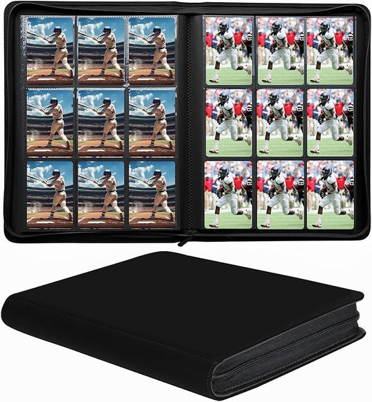 9-Pocket Zippered Trading Card Binder, 864 Pockets Double-Sided Side-Loading Card Organizer Album, PU Leather Card Holder Protector for MTG, TCG, Sports Cards (Black)
