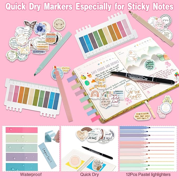 Bible Study Supplies Journaling Kit for Women, All-in-One Bible Journaling Kit with Bible Highlighters and Pens No Bleed, Bible Tabs, Bookmarks, Bible Bag – Back-to-School Gifts（97pcs）