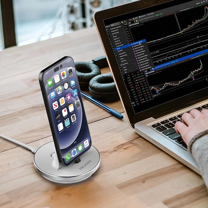 Encased Fast Charging USB-C Stand for iPhone 17/16 Pro Max (Non-Wireless) Desktop Wired Charger, Type-C Connector (White)