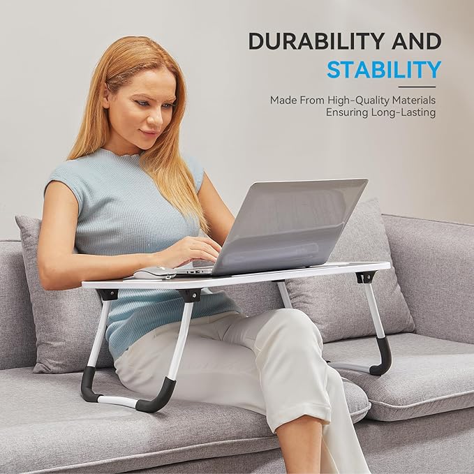 BUYIFY Folding Lap Desk, 23 Inch Portable Wood Black Laptop Bed Desk Lap Desk with Cup Holder, for Working Reading Writing, Eating, Watching Movies for Bed Sofa Couch Floor