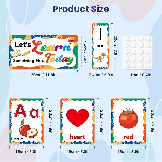 D-FantiX 58 Pieces Alphabet and Number Bulletin Board Set, Manuscript Educational Preschool Cards, Early Learning Alphabet Number Colors Shapes Posters for Kids Kindergarten Classroom Wall Decorations