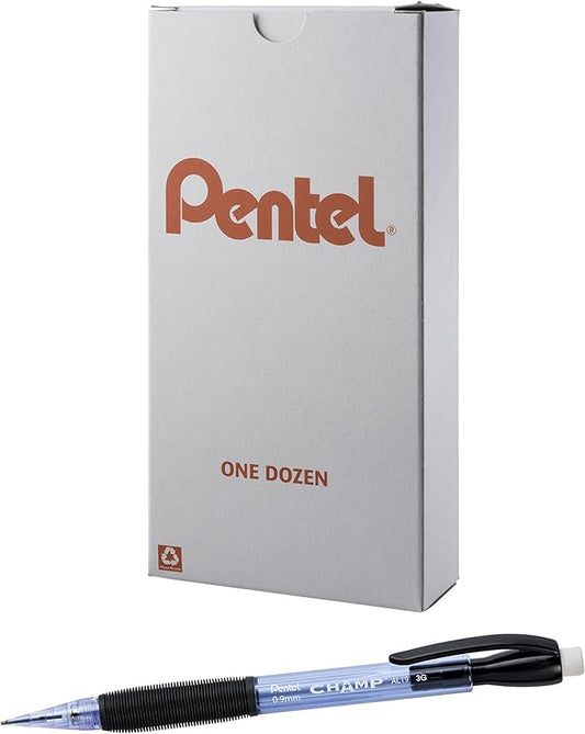 Pentel CHAMP Mechanical Pencil, (0.9mm), Tinted Blue Barrel, 12 Pack (AL19C)