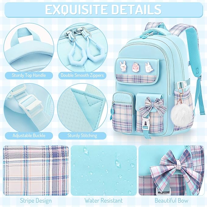 School Backpacks for Girl - 5PCS Cute Girls Backpack with Lunch Box Set for Kids Teens Elementary Middle School,18" Large Capacity Bookbag with Multiple Pockets,Perfect for Travel and School