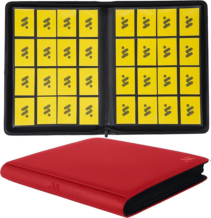 Card Binder 16 Pocket,Trading Card Binder Hold up to 1408 Cards with 44 Sleeves,Zipper Card Holder Album Compatible with TCG Card/Game Cards/Sports Card-Red