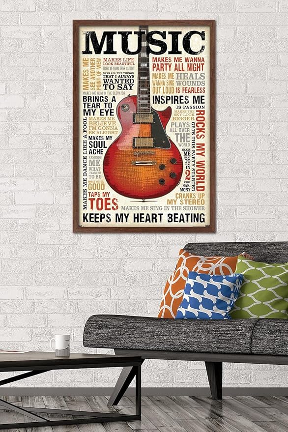 Trends International Music Inspires Me Wall Poster, 22.375" x 34", Mahogany Framed Version