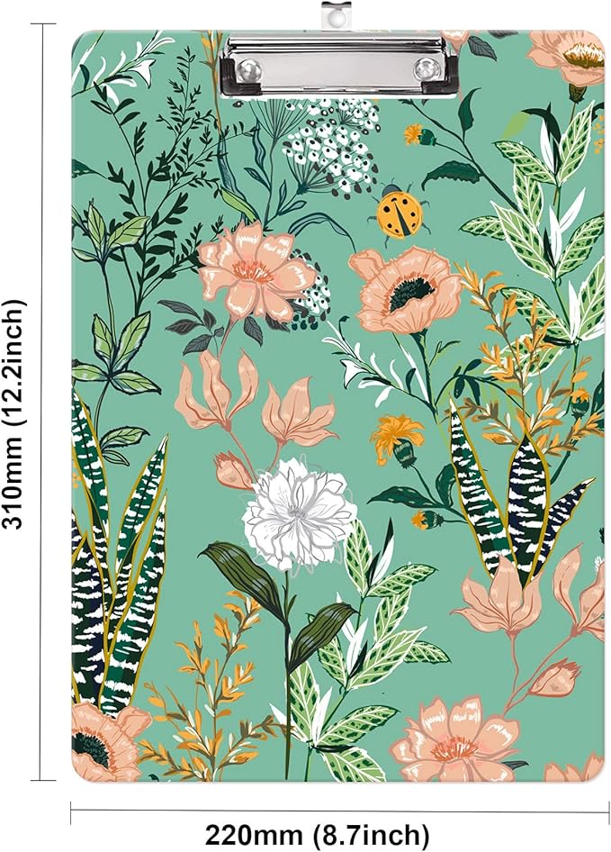 Fashion Clipboard, A4 Letter Size Wooden Decorative Clipboards for Teacher, Nurse, Doctor,Student and Kids, Cute Design for Standard Size 12.2" x 8.9" (C-Beautiful Flower)