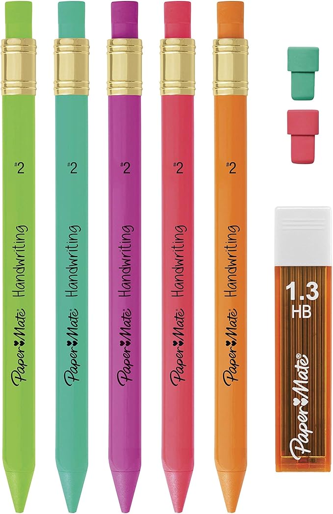 Handwriting Triangular Mechanical Pencil Set with Lead and Eraser Refills, 1.3 mm