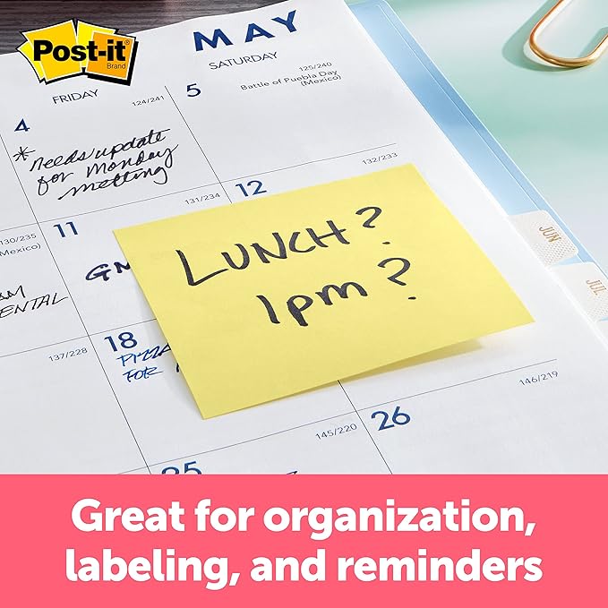Post-it Notes, 3x3 in, 4 Pads, Canary Yellow, Clean Removal, Recyclable (Pack of 2)