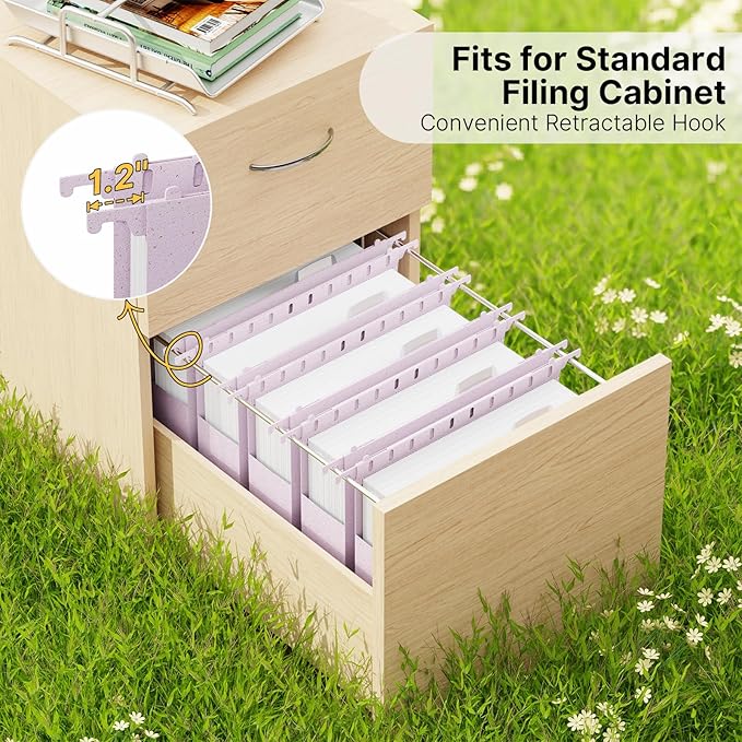 XINGIA Letter Size Hanging File Folders with Tabs,2'' Expansion,12 Pack Heavy Duty Wheat Straw Plastic Hanging Folder,Extra Capacity Filing Cabinet Folders,File Organizer for File Box(Morandi Purple)