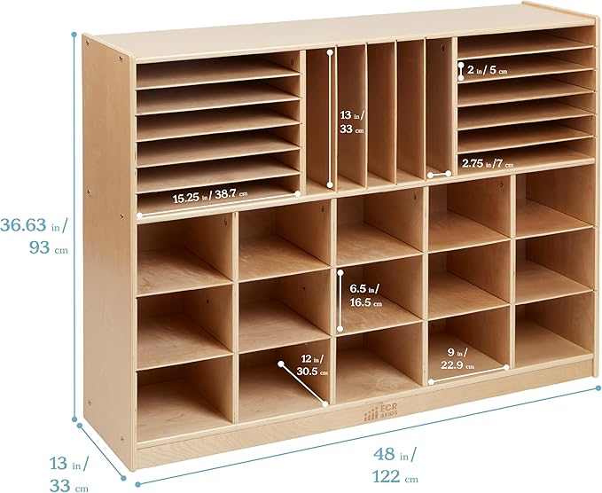 ECR4Kids Multi-Section Mobile Tray Cabinet and 15 Scoop Front Bins, Kids Furniture, Contemporary