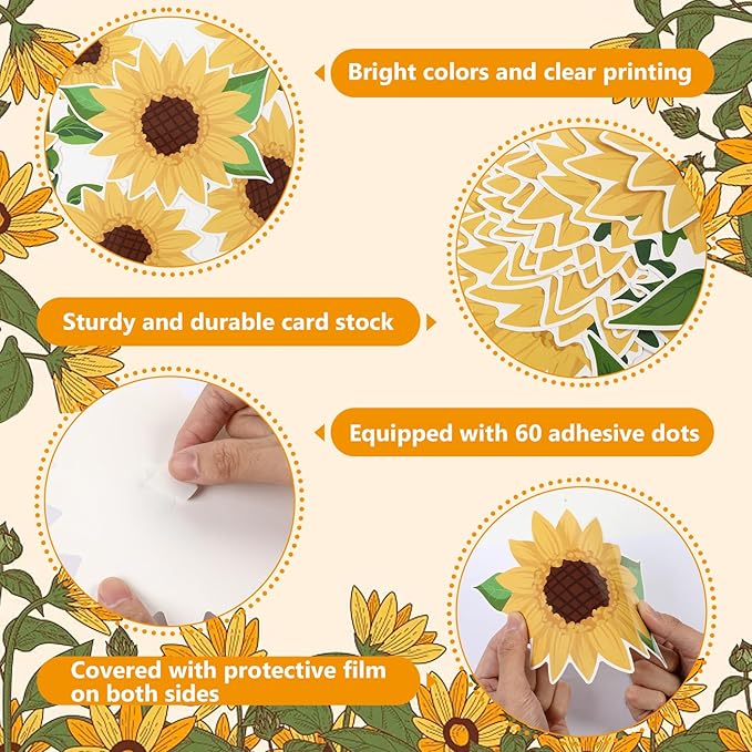 Sunflower Bulletin Board Decoration Fall Cutout Set with Butterflies Fences Bulletin Cardboard Thanksgiving Motivational Sayings Cutouts for Classroom Window Wall Door Home Office Nursery School Decor