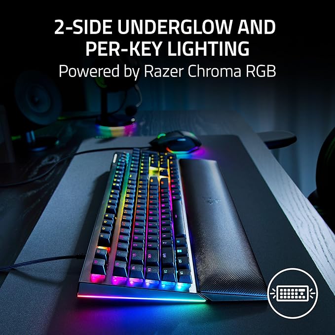 Razer BlackWidow V4 Mechanical Gaming Keyboard: Green Switches Tactile & Clicky - Chroma RGB - 6 Macro Keys - Magnetic Wrist Rest - Doubleshot ABS Keycaps - Roller & Media Keys - Snap Tap