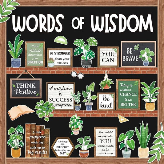 57 Pcs Plant Bulletin Board Set Inspirational Flower Bulletin Board Decoration Positive Cutout Classroom Decoration for School Office Home Teacher Classroom Wall Supplies