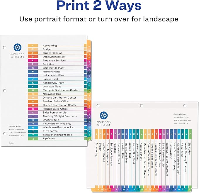 Avery A-Z Dividers for 3 Ring Binders, 26 Tabs per Set, Customizable Table of Contents, Multicolor Tabs, Great for Organizing Reports, Projects, and More (3 Sets of 44225)