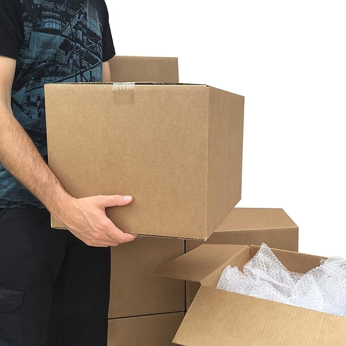 Amazon Basics Cardboard Moving Boxes for Packing and Shipping, Medium Size, 18" x 14" x 12", Brown, 20-Pack