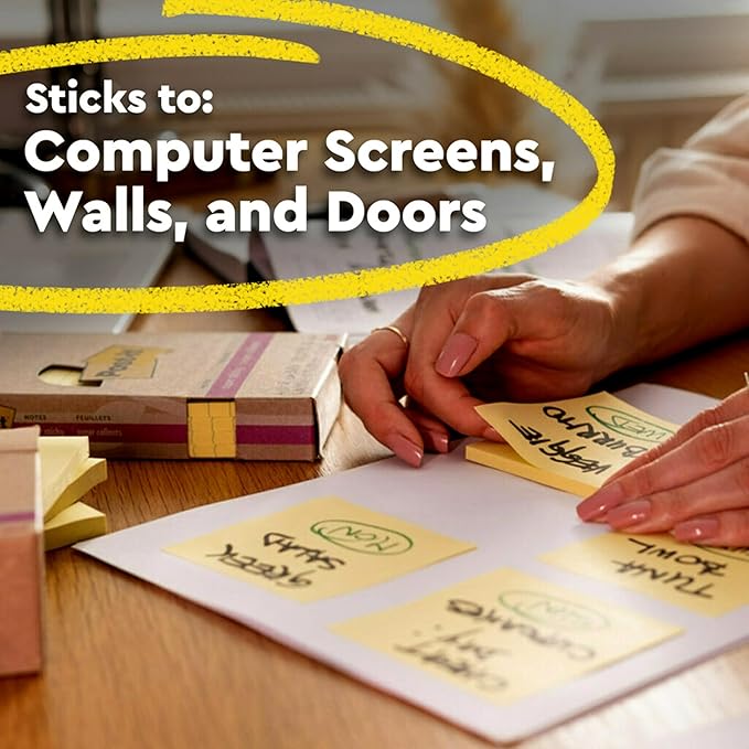 Post-it Super Sticky 100% Recycled Notes, 4 Sticky Note Pads, 4 x 6 in., 2X The Sticking Power, New Year Organization or Second Semester School Supplies, Canary Yellow