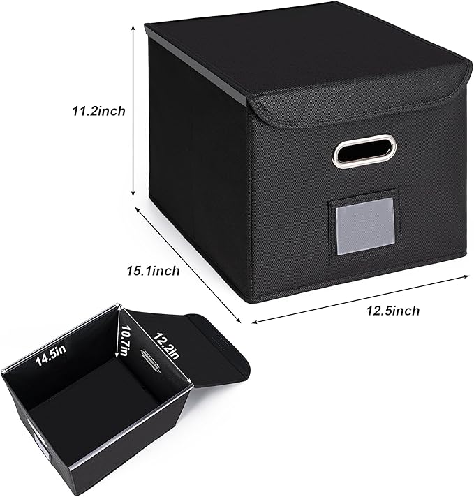 CADONO File Organizer Box with Lid, Large Hanging File Folder Organizer with Plastic Slide, Collapsible Portable Filing Storage Boxes for Office/Decor/Home (Grey, 14.9 x 12.59 x 10.8 inch)